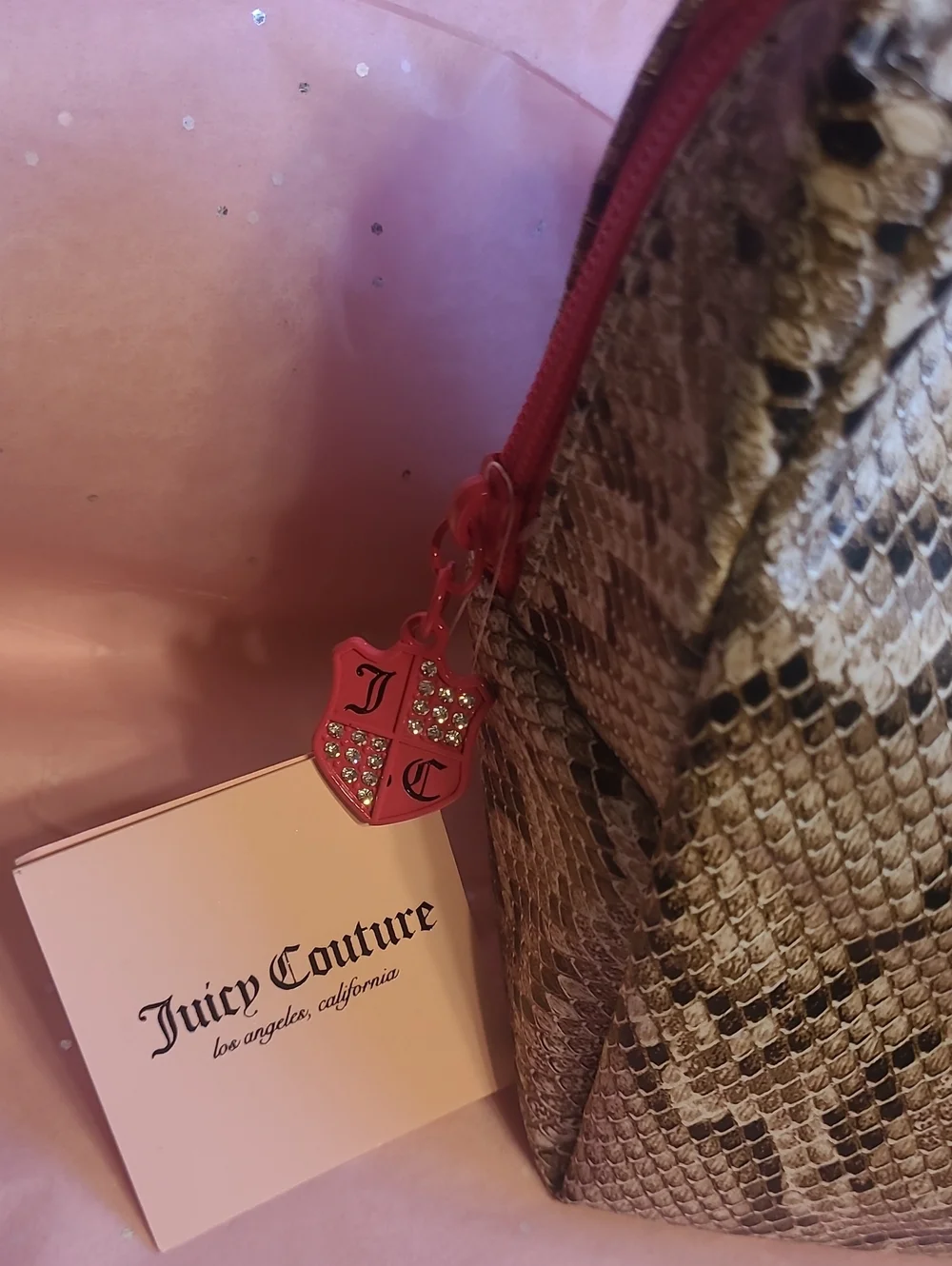 Juicy Pink-Accent Snake Print Cosmetic Pouch Includes Onetravel Toiletry Bottl